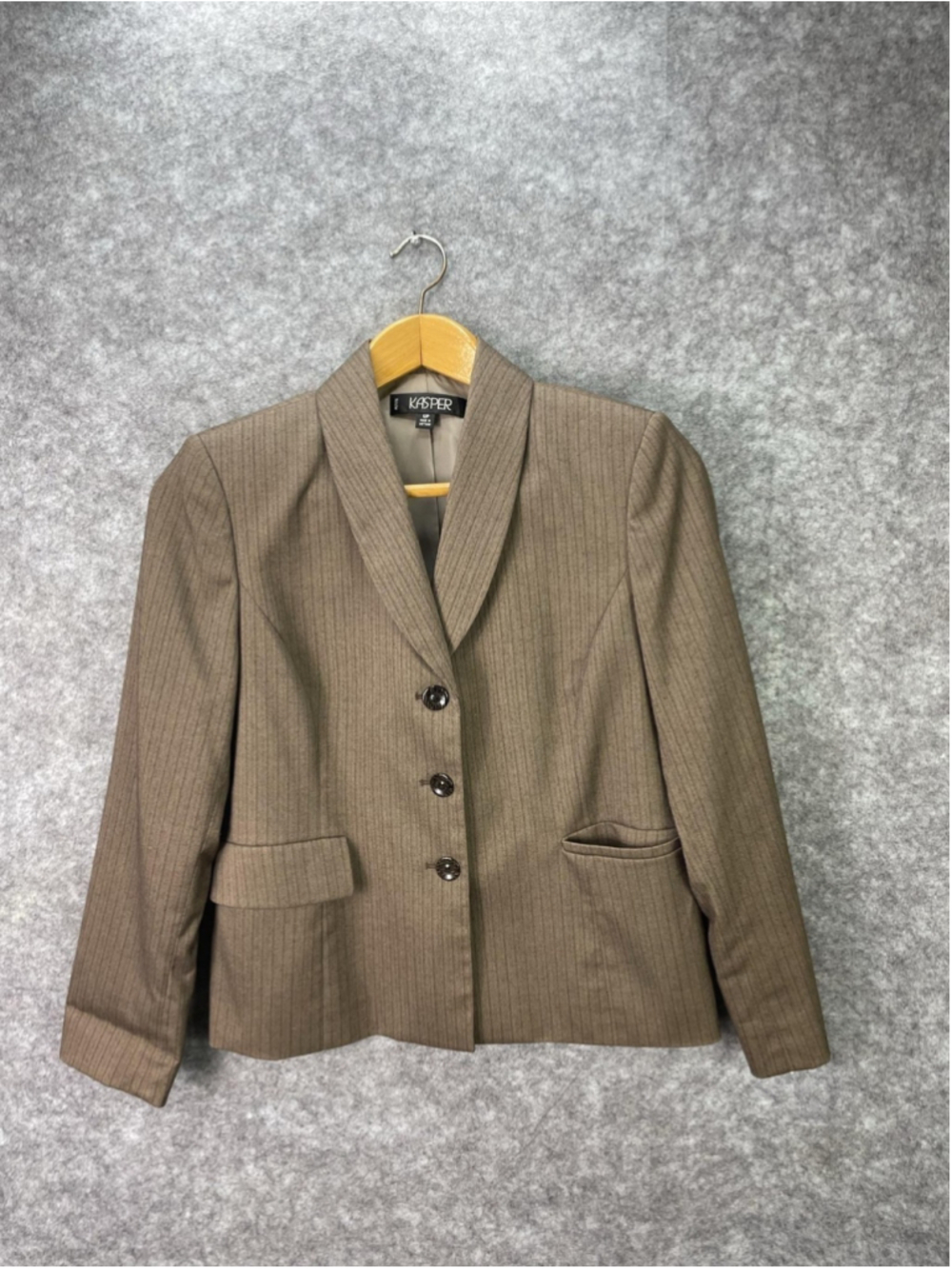 Kasper Blazer Womens 12P Brown Herringbone 3 Button Lined Petite Jacket Office
